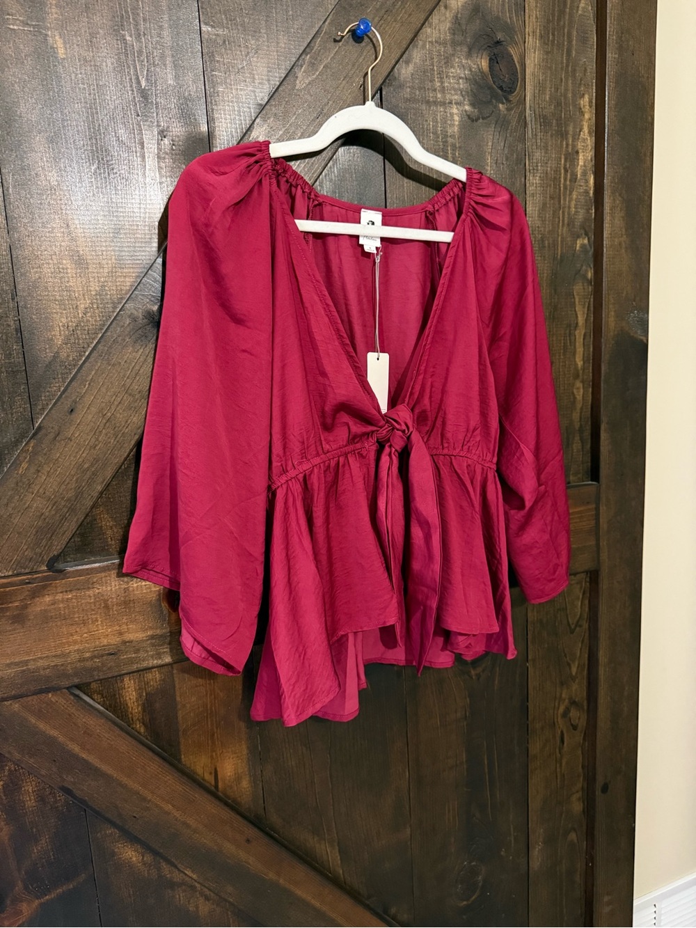 LAWLESS Raspberry Tie-Front Peasant Blouse